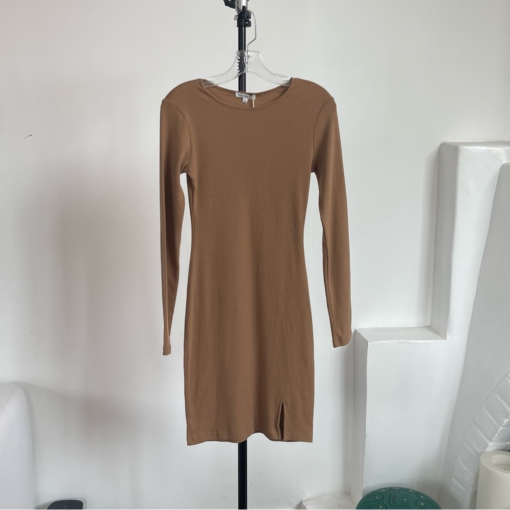The odderside dress, body con, long sleeve, camal, size S. NWT
